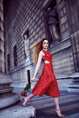 Красное кружевное платье-миди от Keepsake