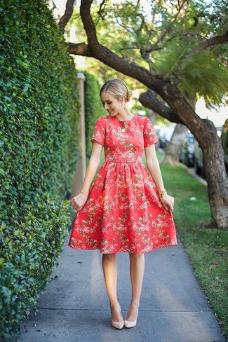 Красное платье-миди с цветочным принтом от Suno