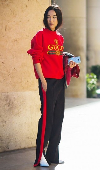 Женский темно-красный свитер с круглым вырезом с принтом от Fiorucci