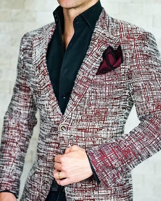 С чем носить красный шелковый нагрудный платок в 30 лет: Сочетание красного твидового пиджака и красного шелкового нагрудного платка - очень практично, и поэтому идеально на каждый день.