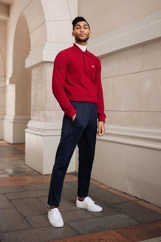 Мужской красный свитер с воротником поло от Kent & Curwen