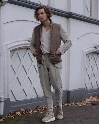 Мужская коричневая стеганая куртка без рукавов от N.Peal