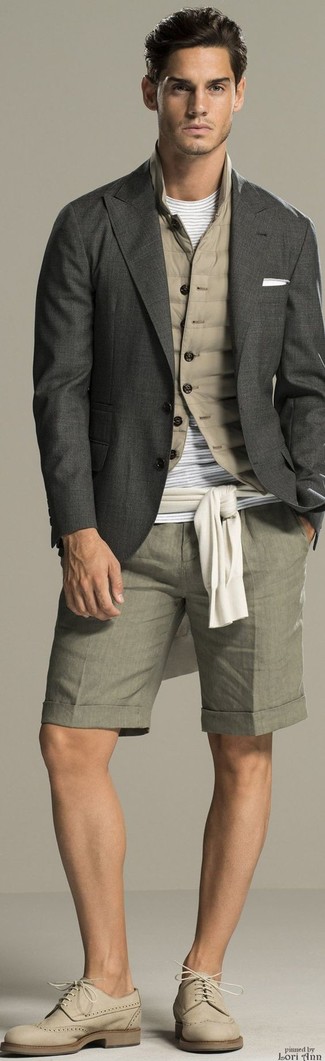 Мужская серая футболка с круглым вырезом в горизонтальную полоску от Giorgio Armani
