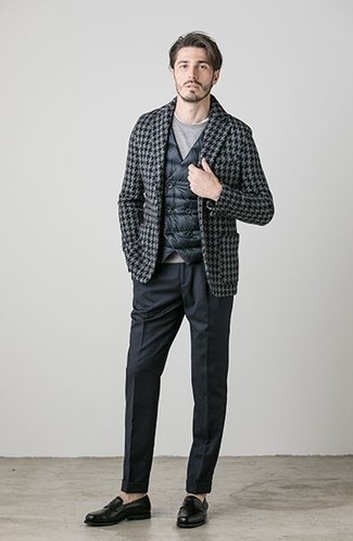 Мужской темно-серый шерстяной пиджак с узором "гусиные лапки" от Lardini