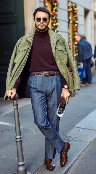 Мужская оливковая куртка в стиле милитари от Universal Works