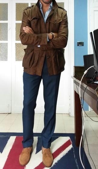 Мужская коричневая куртка в стиле милитари от Etro