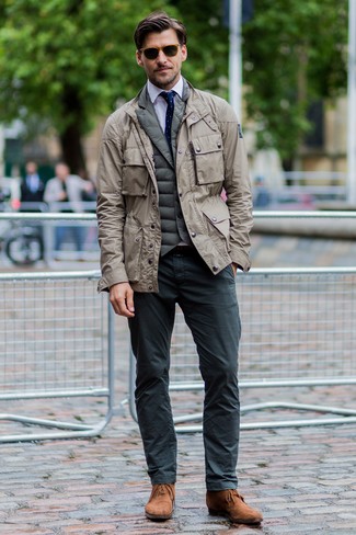 Мужская бежевая куртка в стиле милитари от H Beauty&Youth
