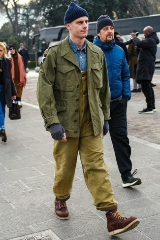 Мужская оливковая куртка в стиле милитари от Fay