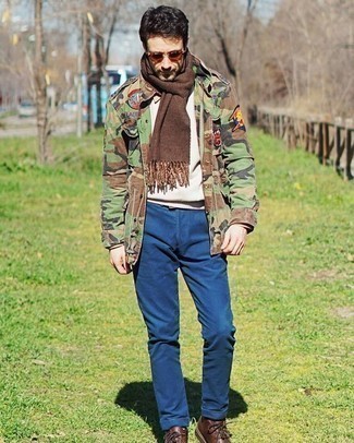 Мужская оливковая куртка в стиле милитари с камуфляжным принтом от Saint Laurent