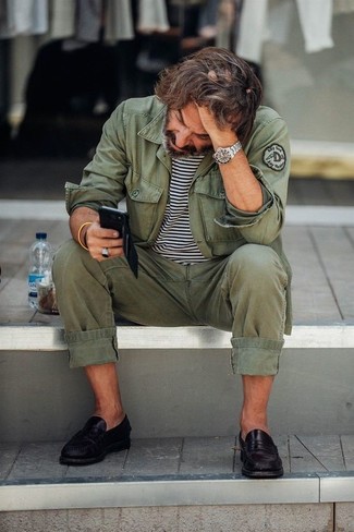 Мужская оливковая куртка в стиле милитари от Addict Clothes Japan