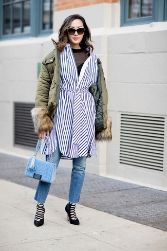 Женская оливковая куртка-пуховик от B.Style