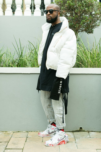 Мужские белые кожаные высокие кеды с принтом от adidas