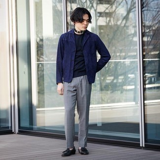 Мужская темно-синяя замшевая куртка-рубашка от AMI Alexandre Mattiussi