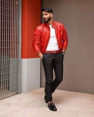 Мужская красная кожаная куртка-рубашка от Giorgio Brato