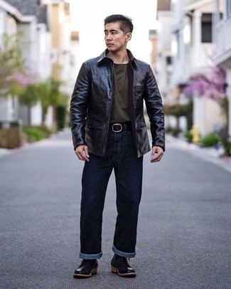 Мужская черная кожаная куртка-рубашка от Addict Clothes Japan