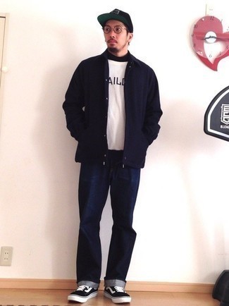 Мужская бело-темно-синяя футболка с круглым вырезом с принтом от JUST IN XX