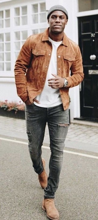 Мужская коричневая замшевая куртка-рубашка от Selected Homme