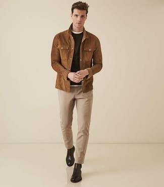 Мужская коричневая замшевая куртка-рубашка от Salvatore Santoro