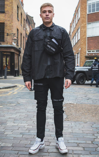 Мужская черная поясная сумка из плотной ткани от VERSACE JEANS COUTURE