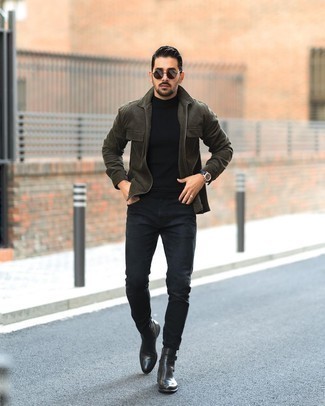 Какие джинсы носить с черной водолазкой в 30 лет мужчине в прохладную погоду: Ансамбль из черной водолазки и джинсов вдохновляет на проявление собственной индивидуальности. Думаешь сделать лук немного строже? Тогда в качестве обуви к этому ансамблю, стоит обратить внимание на черные кожаные ботинки челси.