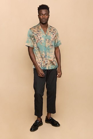 Мужская мятная рубашка с коротким рукавом с цветочным принтом от Rhude
