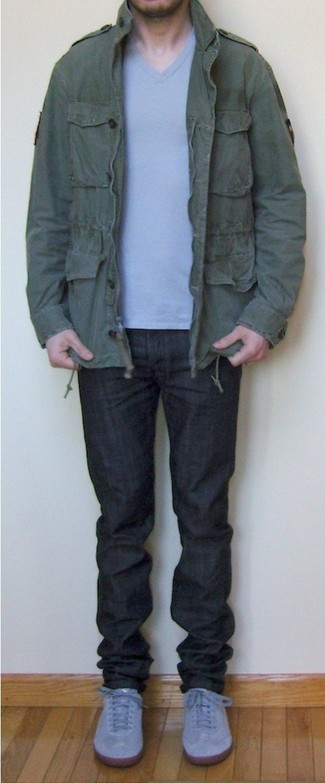 Мужская оливковая куртка в стиле милитари от Saint Laurent