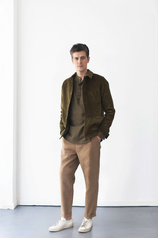 Мужская оливковая вельветовая куртка-рубашка от Barena