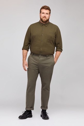 Мужская оливковая рубашка с длинным рукавом от Jil Sander