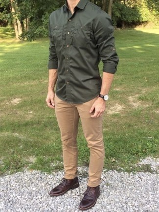 Мужская оливковая рубашка с длинным рукавом от BLEND