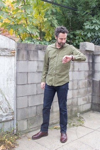 Мужская оливковая рубашка с длинным рукавом от Acne Studios