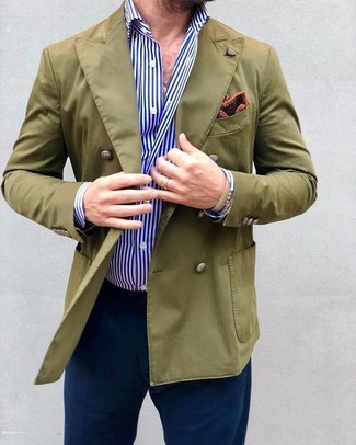 Мужской оливковый двубортный пиджак от Brioni