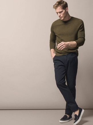 Мужской оливковый свитер с круглым вырезом от Frank NY