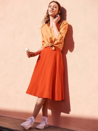 Женская оранжевая классическая рубашка от Mango