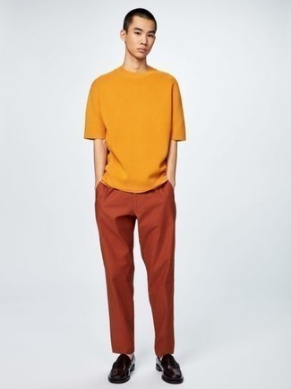 Мужская оранжевая футболка с круглым вырезом от Ermenegildo Zegna