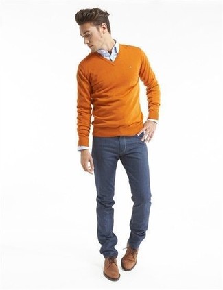 Мужской оранжевый свитер с v-образным вырезом от Tom Ford