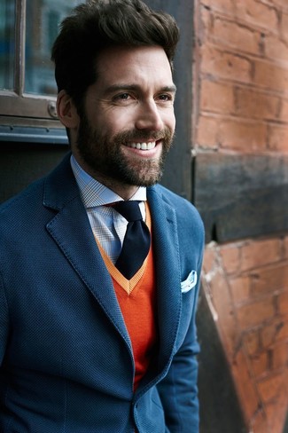 Какие классические рубашки носить с оранжевым свитером с v-образным вырезом в 30 лет мужчине: Если ты из той когорты мужчин, которые одеваются модно, тебе полюбится тандем оранжевого свитера с v-образным вырезом и классической рубашки.
