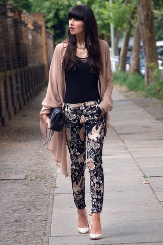 Черные узкие брюки с цветочным принтом от Marni
