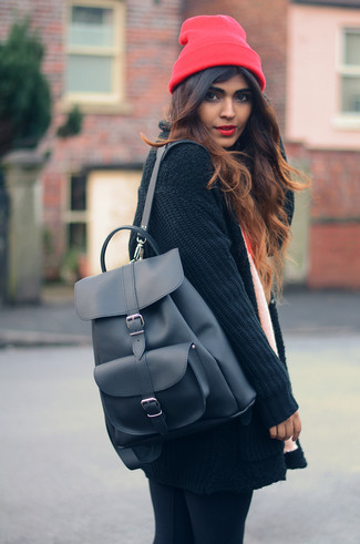 Женский черный кожаный рюкзак от L-Craft