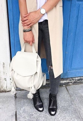 Женский бело-черный кожаный рюкзак от Rebecca Minkoff