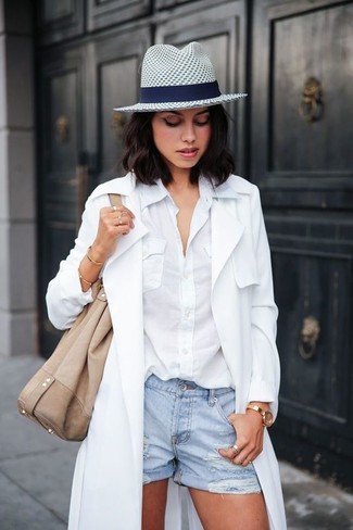 Женское белое пальто дастер от Helene Berman