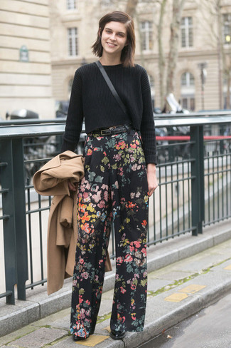 Черные широкие брюки с цветочным принтом от Givenchy