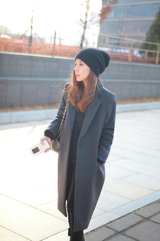 Женское темно-серое пальто от Grand Style