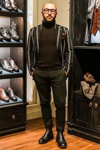 Какие водолазки носить с черным пиджаком мужчине: Согласись, тандем черного пиджака и водолазки выглядит очень привлекательно? Хочешь сделать образ немного элегантнее? Тогда в качестве обуви к этому образу, стоит выбрать черные кожаные ботинки челси.