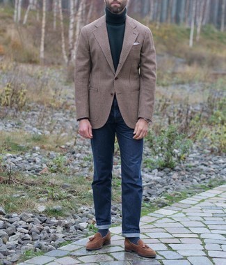 Мужской коричневый шерстяной пиджак с узором "гусиные лапки" от Boglioli