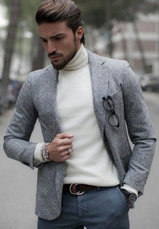 Мужской серый шерстяной пиджак