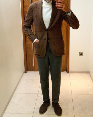 Мужской коричневый шерстяной пиджак в шотландскую клетку от Caruso