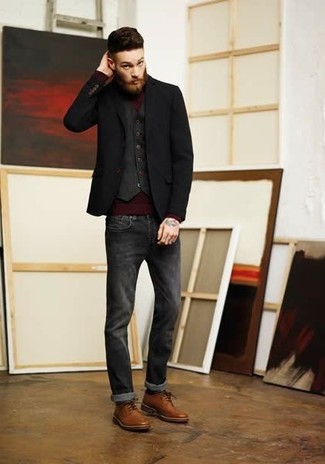 Какие джинсы носить с темно-коричневыми туфлями дерби: Попробуй сочетание черного пиджака и джинсов, и ты получишь стильный расслабленный мужской ансамбль, который подходит на каждый день. В сочетании с темно-коричневыми туфлями дерби такой лук смотрится особенно выигрышно.