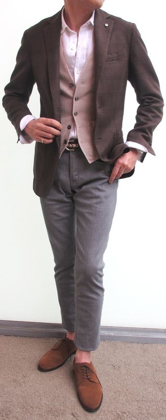 Мужской темно-коричневый пиджак в клетку от Bazioni