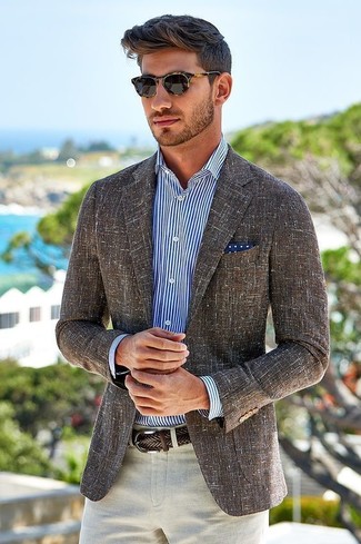 С чем носить коричневый кожаный плетеный ремень в 30 лет мужчине в деловом стиле: Коричневый льняной пиджак и коричневый кожаный плетеный ремень — выбор мужчин, которые всегда в движении.