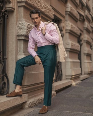 Мужская розовая классическая рубашка в вертикальную полоску от J.Press